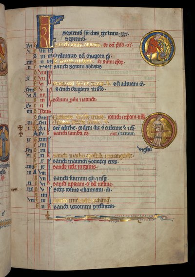 Ms 322 f.5r, September, ein Mann pflückt Früchte, Illustration aus dem 